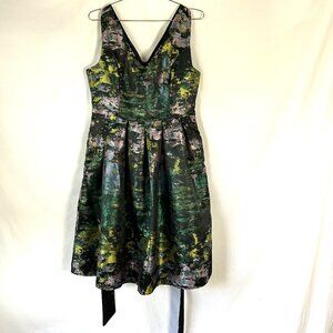 Liza Luxe Women's Taffeta Dress Watercolor Print L NWT New Fit Flare